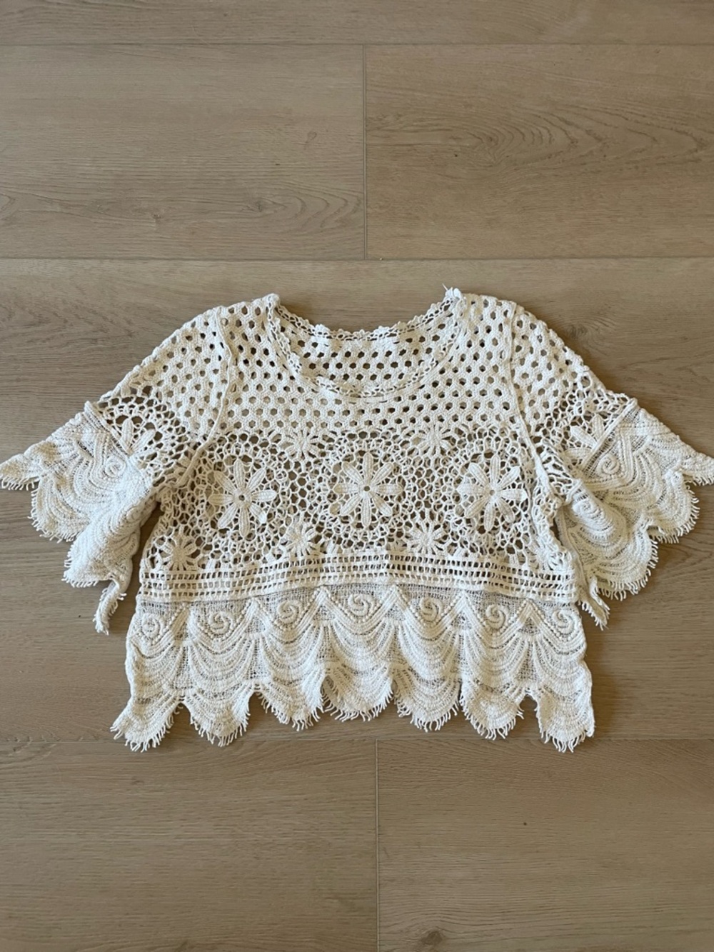 Boho Crochet Lace Crop Top Cream Floral Cottagecore Festival Blouse